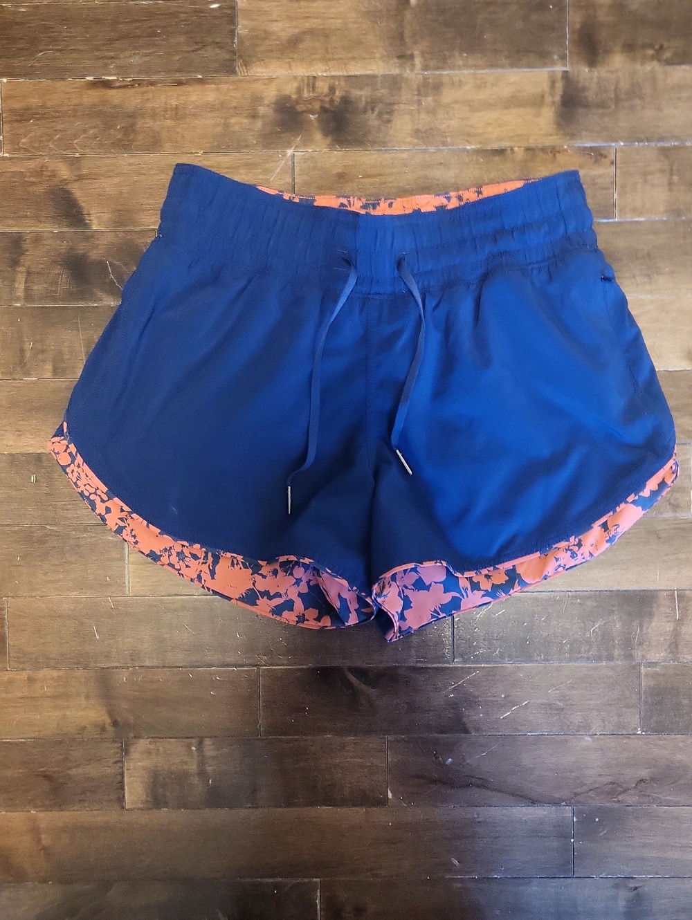 Navy Athletic Shorts with Coral Accent Trim, Reversible